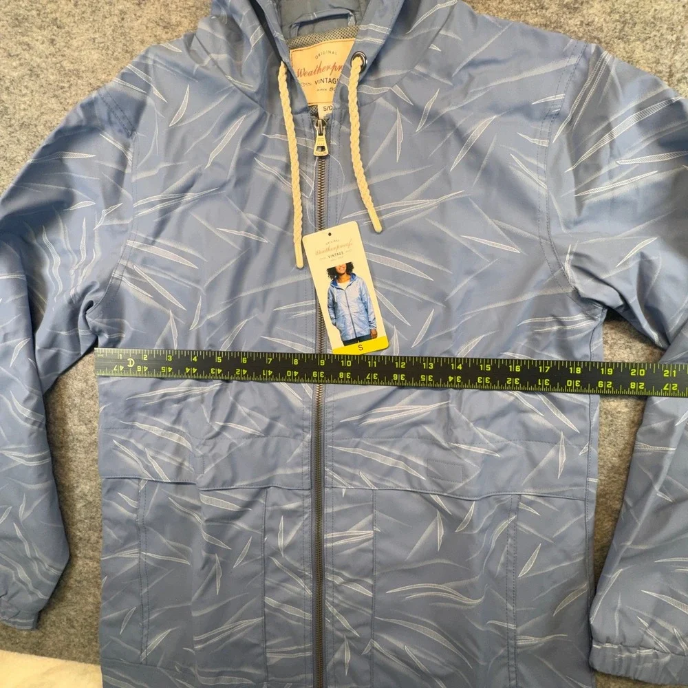 Weatherproof Vintage Womens Small Blue Leaf‎ Print Hooded Windbreaker Jacket NEW